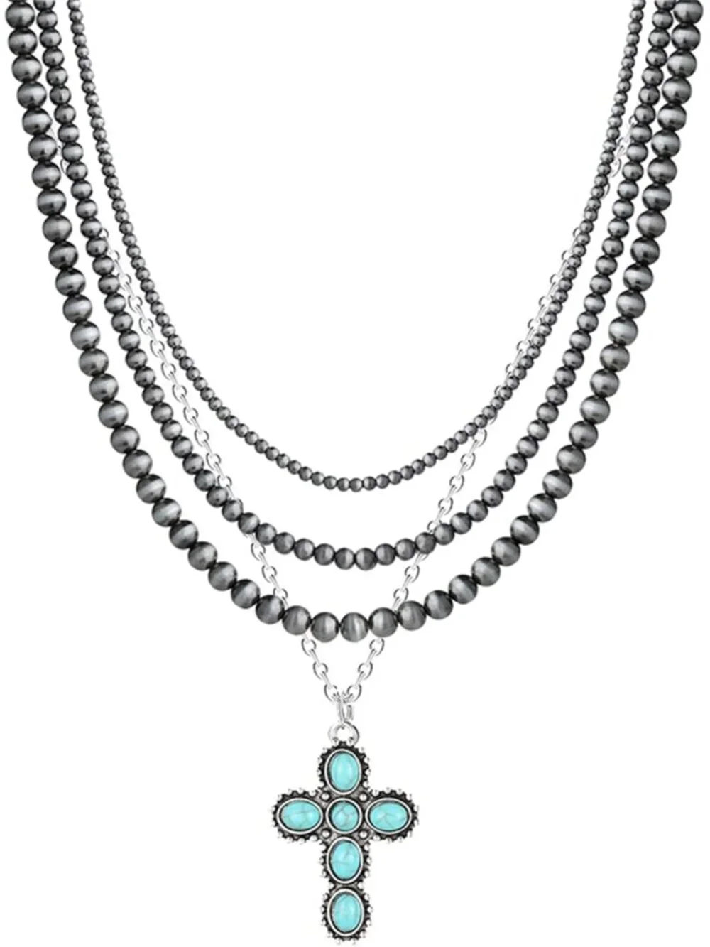 Navajo Pearl Layered Necklace with Western Turquoise Necklace Boho Vintage Choke